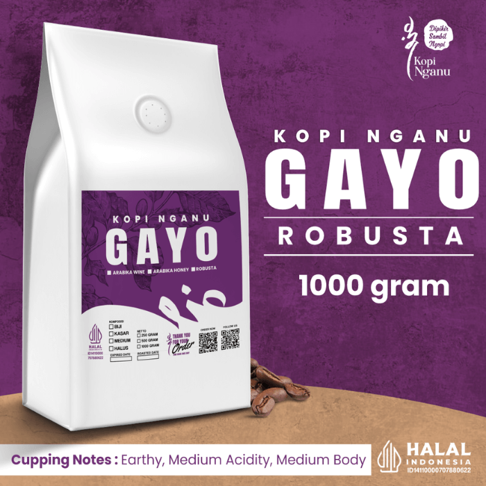 Kopi Robusta Gayo Aceh Premium 1 Kg Fresh Roasted, Halal & Bersertifikat – Kopi Nganu