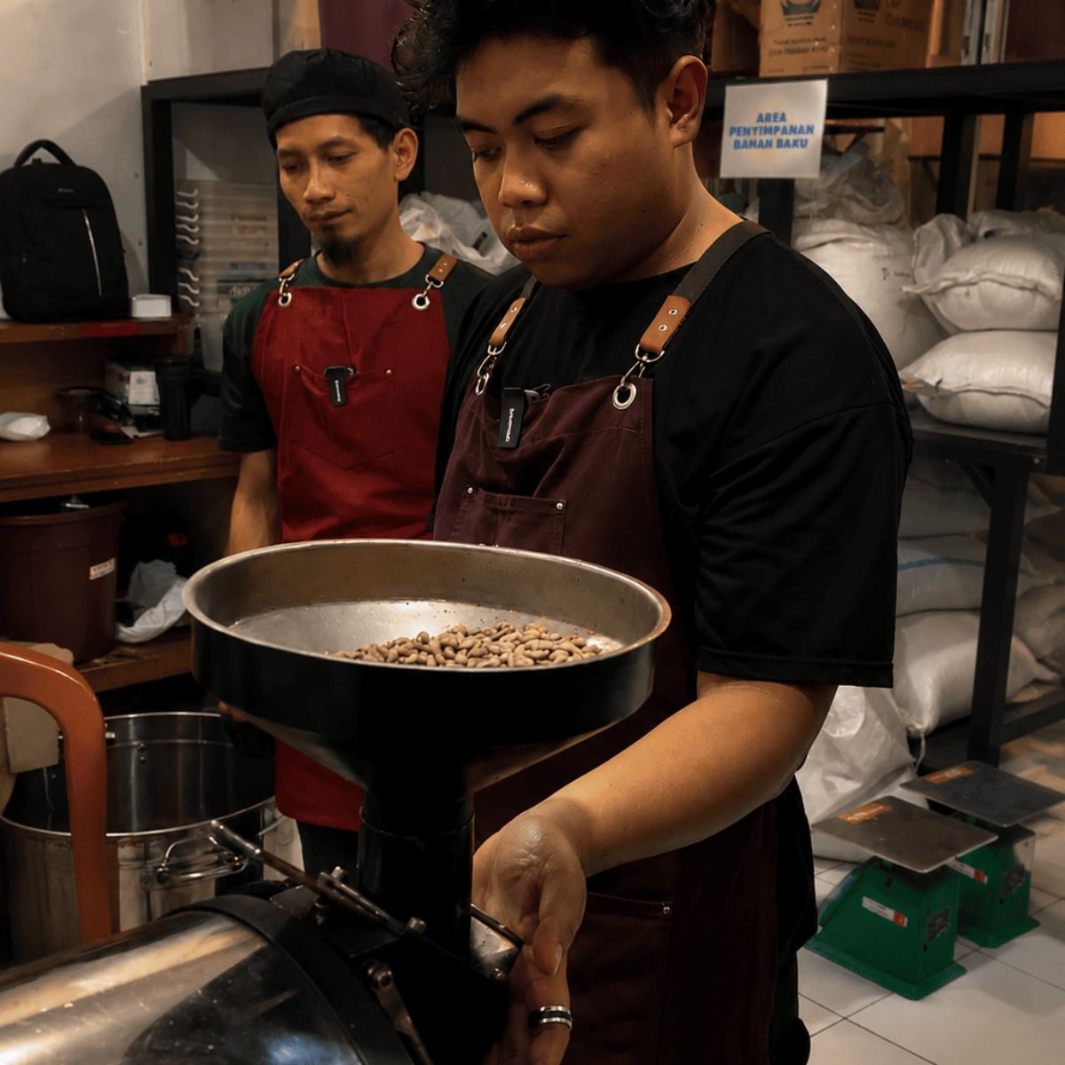 Pengecekan kualitas kopi setelah roasting di Kopi Nganu